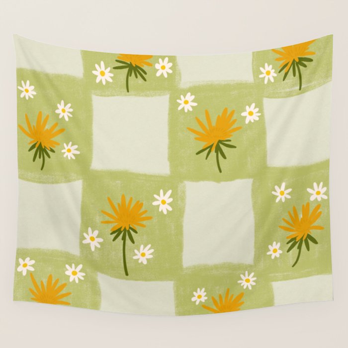 Dandelion Checkerboard Wall Tapestry Gallery Image 1