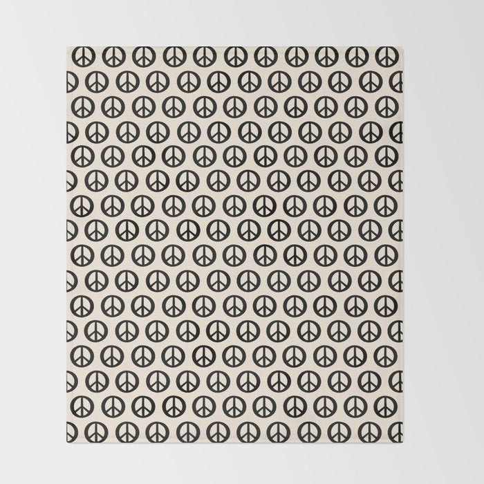 Inky Peace Dots Minimalist Pattern 2 in Black and Almond Cream Throw Blanket Gallery Image 2