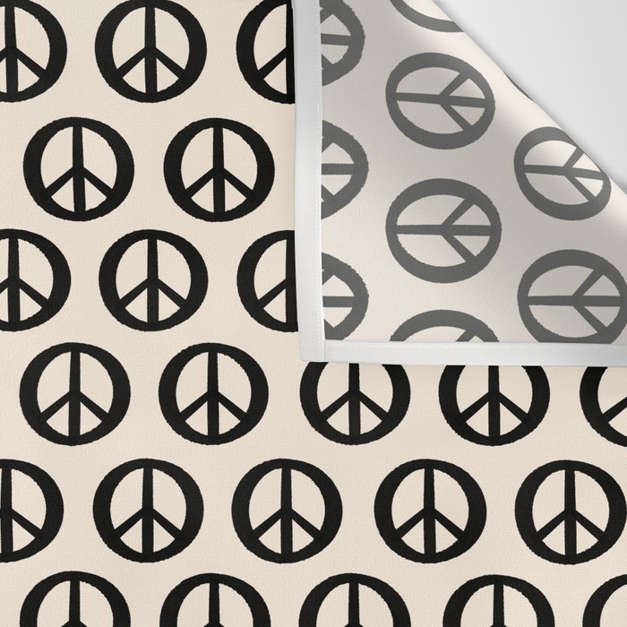 Inky Peace Dots Minimalist Pattern 2 in Black and Almond Cream Wall Tapestry Gallery Image 3