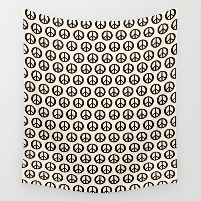 Inky Peace Dots Minimalist Pattern 2 in Black and Almond Cream Wall Tapestry Gallery Image 4