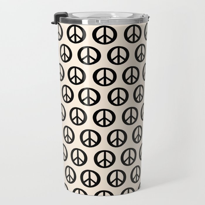 Inky Peace Dots Minimalist Pattern 2 in Black and Almond Cream Travel Mug Gallery Image 3