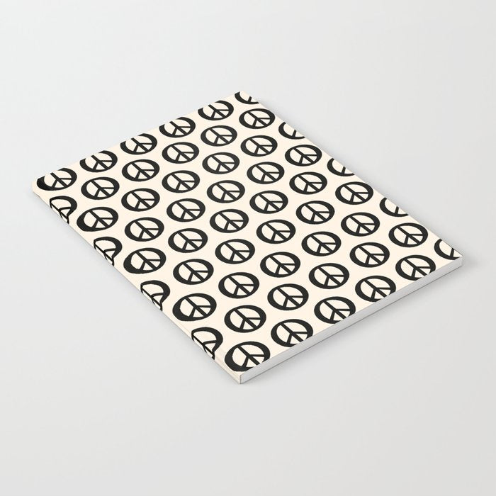 Inky Peace Dots Minimalist Pattern 2 in Black and Almond Cream Notebook Gallery Image 2