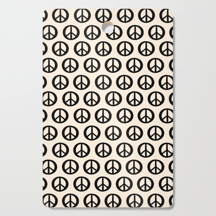 Inky Peace Dots Minimalist Pattern 2 in Black and Almond Cream Cutting Board Gallery Image 1