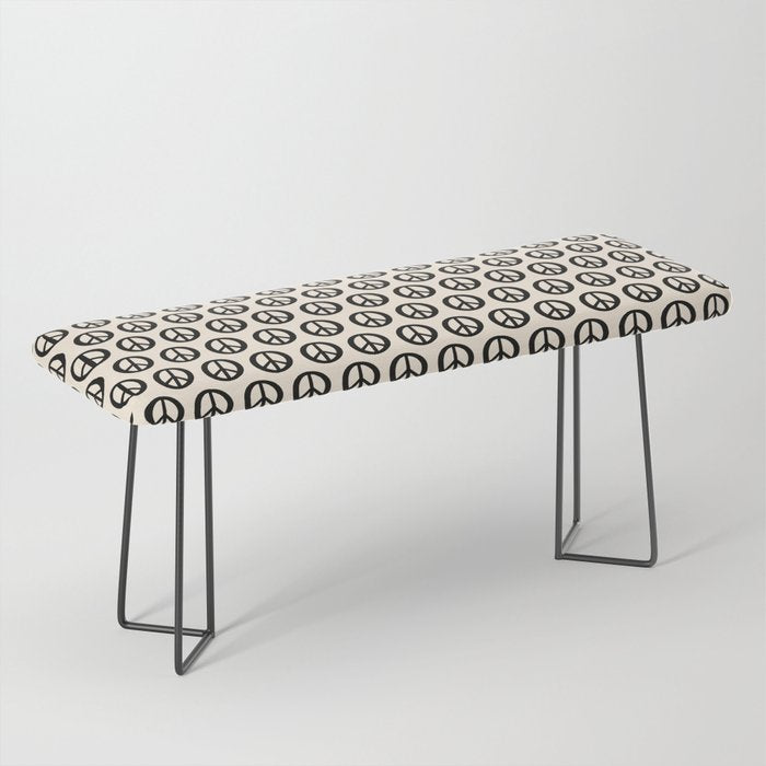 Inky Peace Dots Minimalist Pattern 2 in Black and Almond Cream Bench Gallery Image 1