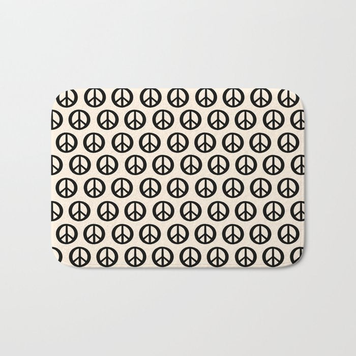 Inky Peace Dots Minimalist Pattern 2 in Black and Almond Cream Bath Mat Gallery Image 1
