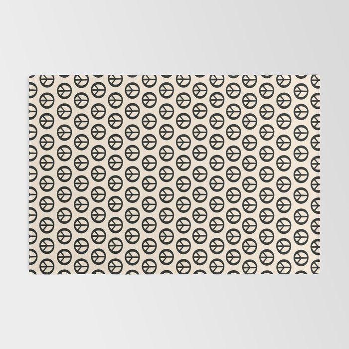 Inky Peace Dots Minimalist Pattern 2 in Black and Almond Cream Rug Gallery Image 2