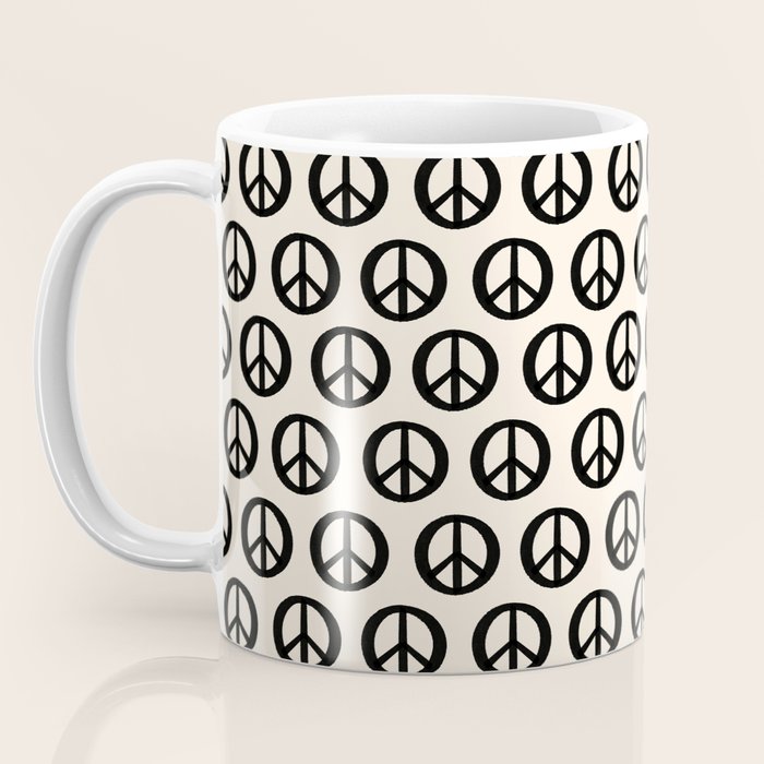 Inky Peace Dots Minimalist Pattern 2 in Black and Almond Cream Coffee Mug Gallery Image 3