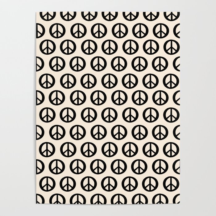 Inky Peace Dots Minimalist Pattern 2 in Black and Almond Cream Poster Gallery Image 1