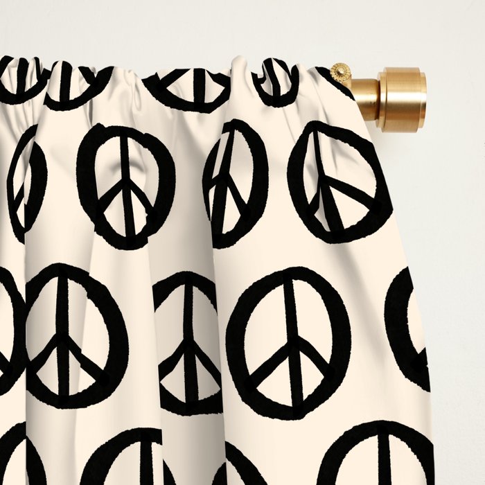 Inky Peace Dots Minimalist Pattern 2 in Black and Almond Cream Window Curtain Gallery Image 2