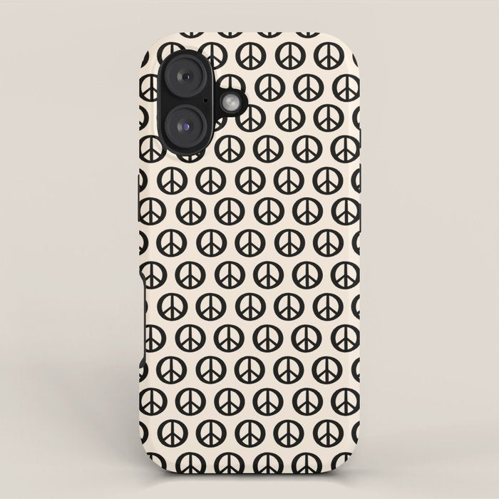 Inky Peace Dots Minimalist Pattern 2 in Black and Almond Cream iPhone Case Gallery Image 1