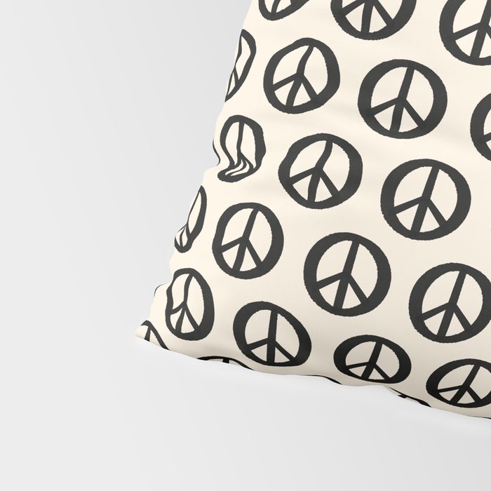 Inky Peace Dots Minimalist Pattern 2 in Black and Almond Cream Pillow Sham Gallery Image 4