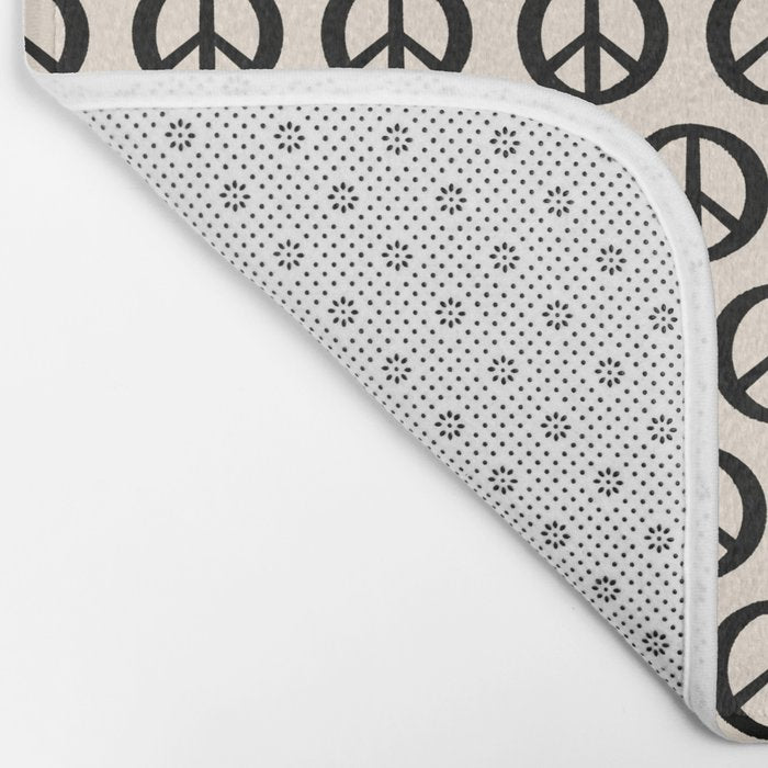 Inky Peace Dots Minimalist Pattern 2 in Black and Almond Cream Bath Mat Gallery Image 2