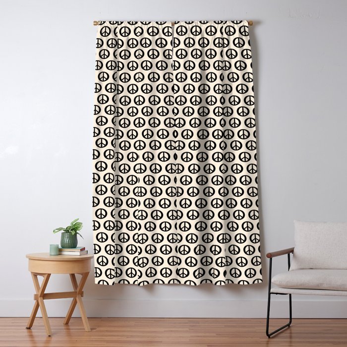 Inky Peace Dots Minimalist Pattern 2 in Black and Almond Cream Window Curtain Gallery Image 5