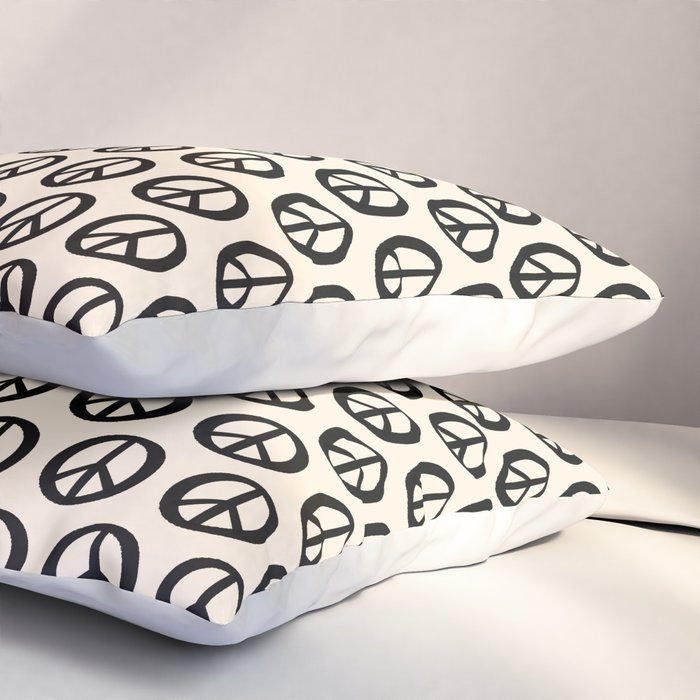 Inky Peace Dots Minimalist Pattern 2 in Black and Almond Cream Pillow Sham Gallery Image 3