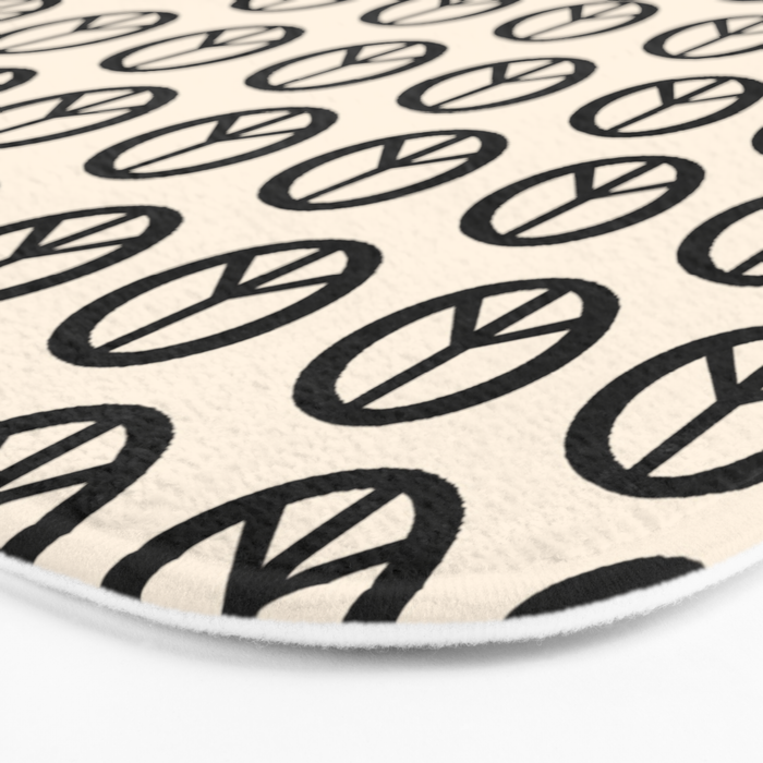 Inky Peace Dots Minimalist Pattern 2 in Black and Almond Cream Bath Mat Gallery Image 3
