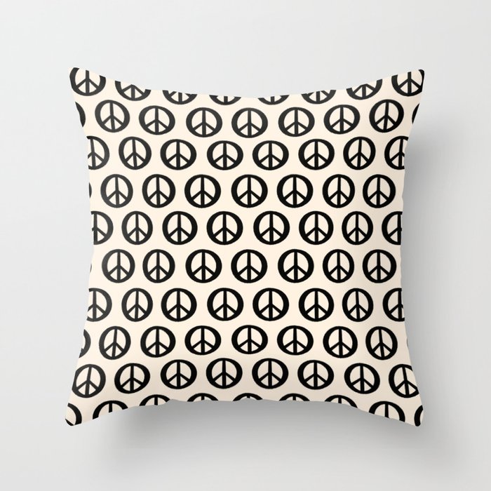 Inky Peace Dots Minimalist Pattern 2 in Black and Almond Cream Throw Pillow Gallery Image 6