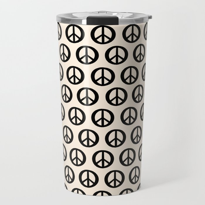 Inky Peace Dots Minimalist Pattern 2 in Black and Almond Cream Travel Mug Gallery Image 1