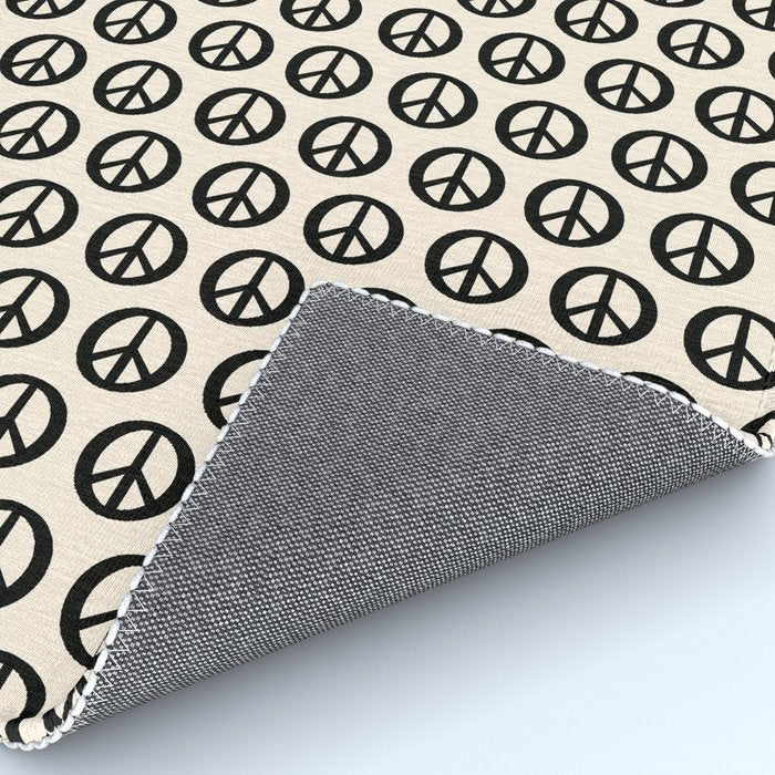 Inky Peace Dots Minimalist Pattern 2 in Black and Almond Cream Rug Gallery Image 4
