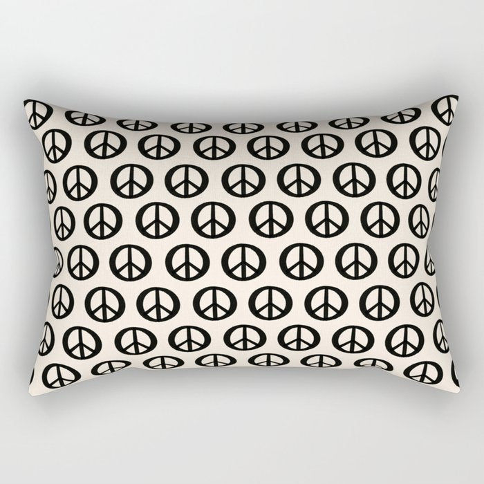Inky Peace Dots Minimalist Pattern 2 in Black and Almond Cream Rectangular Pillow Gallery Image 2