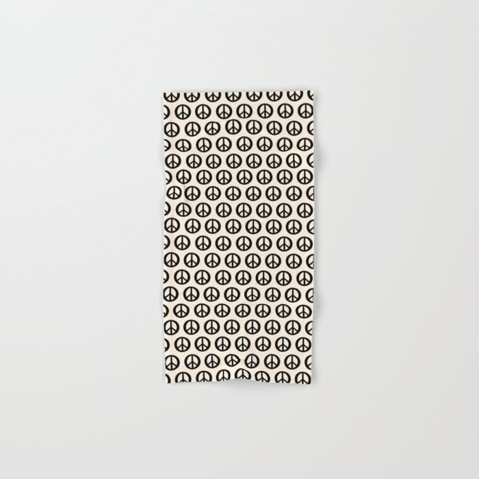 Inky Peace Dots Minimalist Pattern 2 in Black and Almond Cream Bath Towel Gallery Image 1