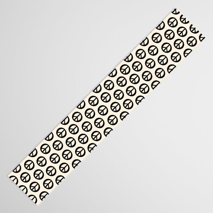 Inky Peace Dots Minimalist Pattern 2 in Black and Almond Cream Table Runner Gallery Image 3