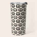 Inky Peace Dots Minimalist Pattern 2 in Black and Almond Cream Travel Mug Gallery Image 2