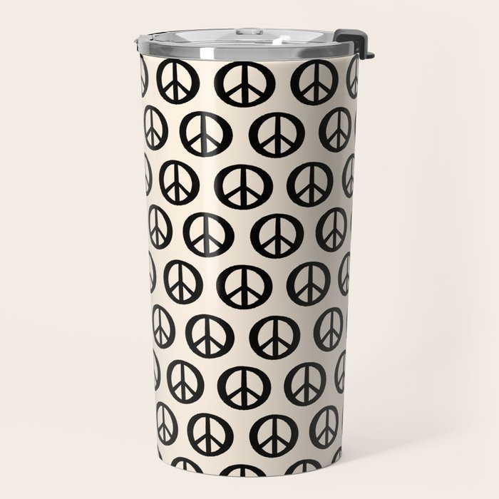 Inky Peace Dots Minimalist Pattern 2 in Black and Almond Cream Travel Mug Gallery Image 2