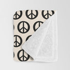 Inky Peace Dots Minimalist Pattern 2 in Black and Almond Cream Throw Blanket Gallery Image 3