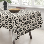 Inky Peace Dots Minimalist Pattern 2 in Black and Almond Cream Tablecloth Gallery Image 3