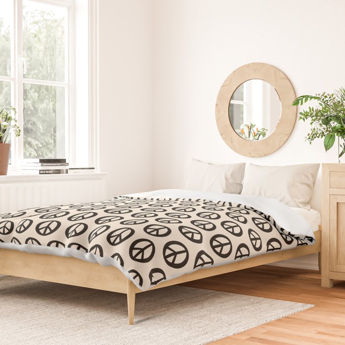 Inky Peace Dots Minimalist Pattern 2 in Black and Almond Cream Duvet Cover Gallery Image 2