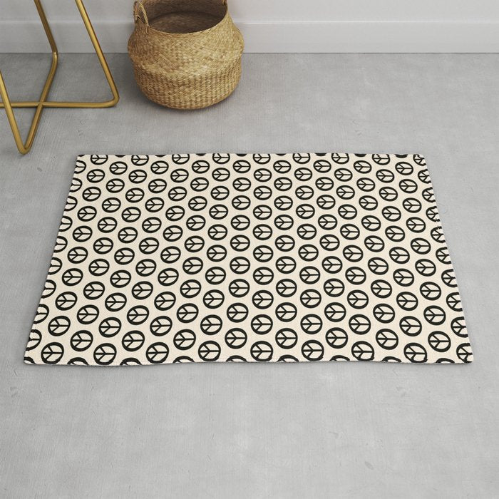 Inky Peace Dots Minimalist Pattern 2 in Black and Almond Cream Rug Gallery Image 1