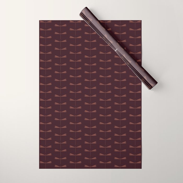 Dragonfly Pattern III Dark Red Wrapping Paper Gallery Image 1
