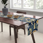 Nouveau white tigers // navy blue background green leaves white lines yellow animals Table Runner Gallery Image 2