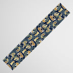 Nouveau white tigers // navy blue background green leaves white lines yellow animals Table Runner Gallery Image 3