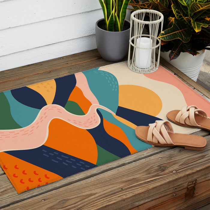 Colorful nature mountain landscape art Outdoor Rug Gallery Image 2