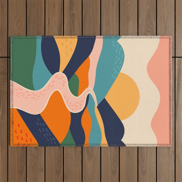 Colorful nature mountain landscape art Outdoor Rug Gallery Image 1
