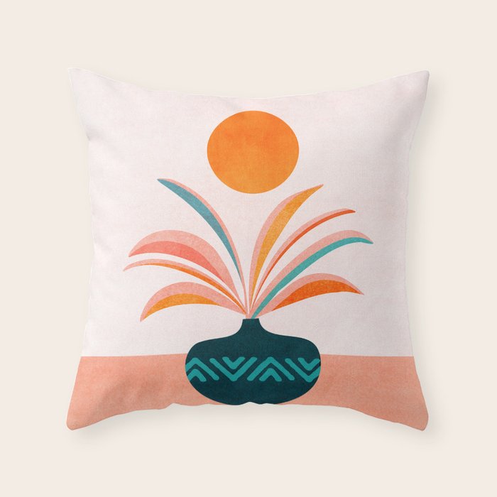 Sun Worship Colorful Plant Illustration Throw Pillow Gallery Image 1