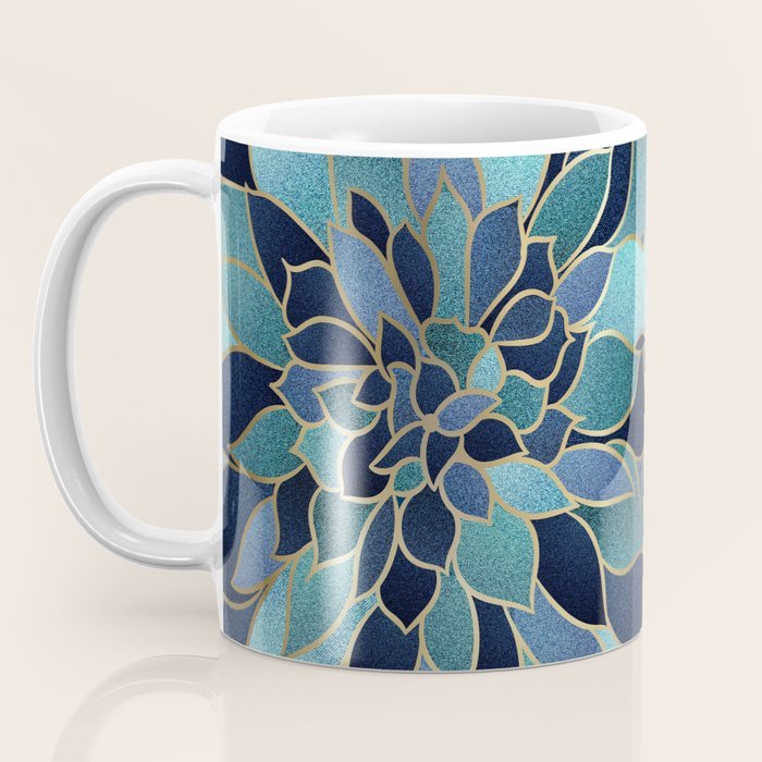 Festive, Floral Prints, Navy Blue, Teal and Gold Coffee Mug Gallery Image 3