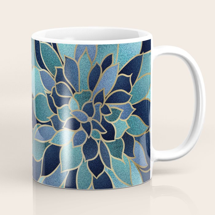 Festive, Floral Prints, Navy Blue, Teal and Gold Coffee Mug Gallery Image 1