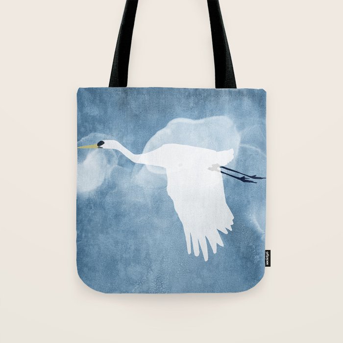 White Egret In Flight Illustration Wings Down Tote Bag Gallery Image 1