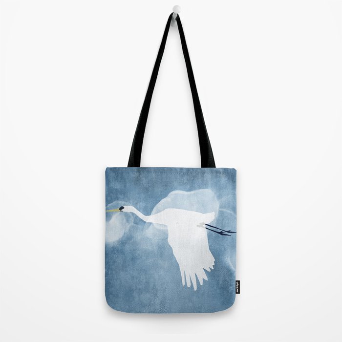 White Egret In Flight Illustration Wings Down Tote Bag Gallery Image 2