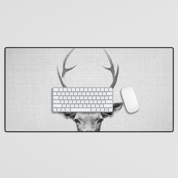 Deer - Black & White Desk Mat Gallery Image 1