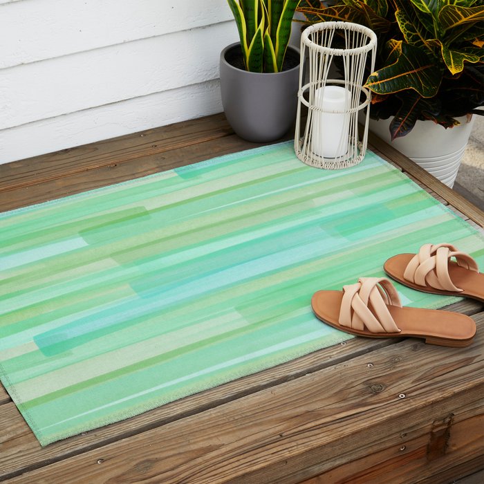 Abstract Watercolor Waves in Ocean Teal Outdoor Rug Gallery Image 2