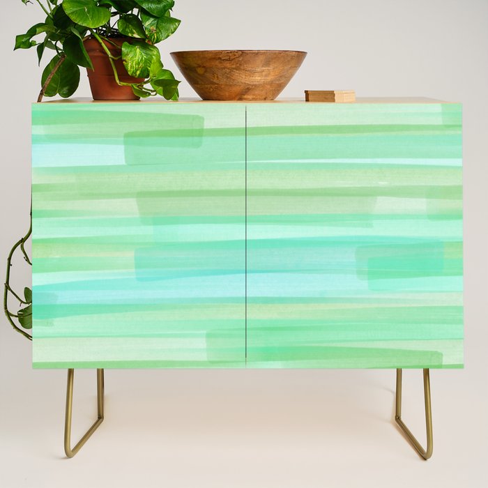 Abstract Watercolor Waves in Ocean Teal Credenza Gallery Image 1