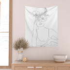 Minimal Line Art Woman with Flowers II Wall Tapestry Gallery Image 2