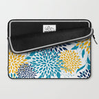 Floral Blooms and Leaves, Navy, Teal Blue, Yellow Laptop Sleeve Gallery Image 2