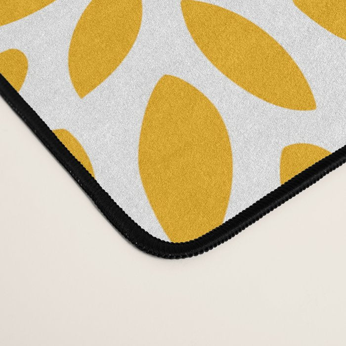 Floral Blooms and Leaves, Navy, Teal Blue, Yellow Desk Mat Gallery Image 4