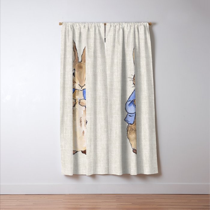 Peter the rabbit beige linen textured background Window Curtain Gallery Image 3