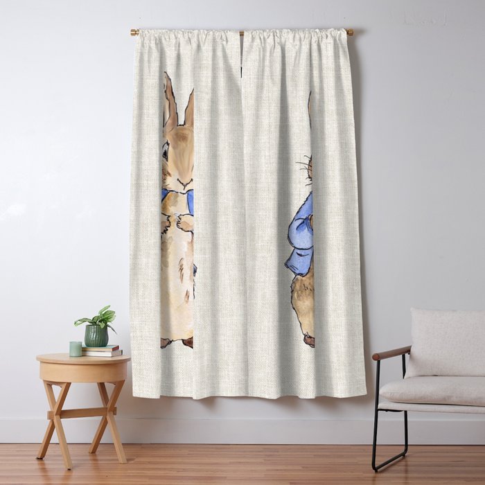 Peter the rabbit beige linen textured background Window Curtain Gallery Image 1