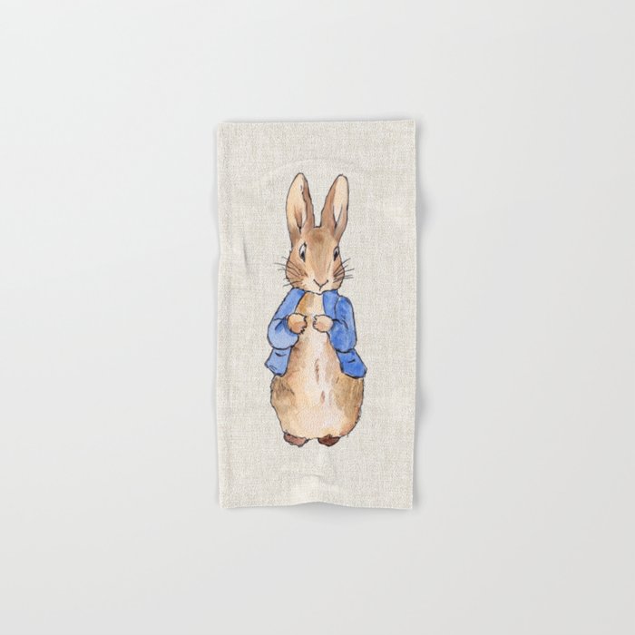 Peter the rabbit beige linen textured background Bath Towel Gallery Image 1